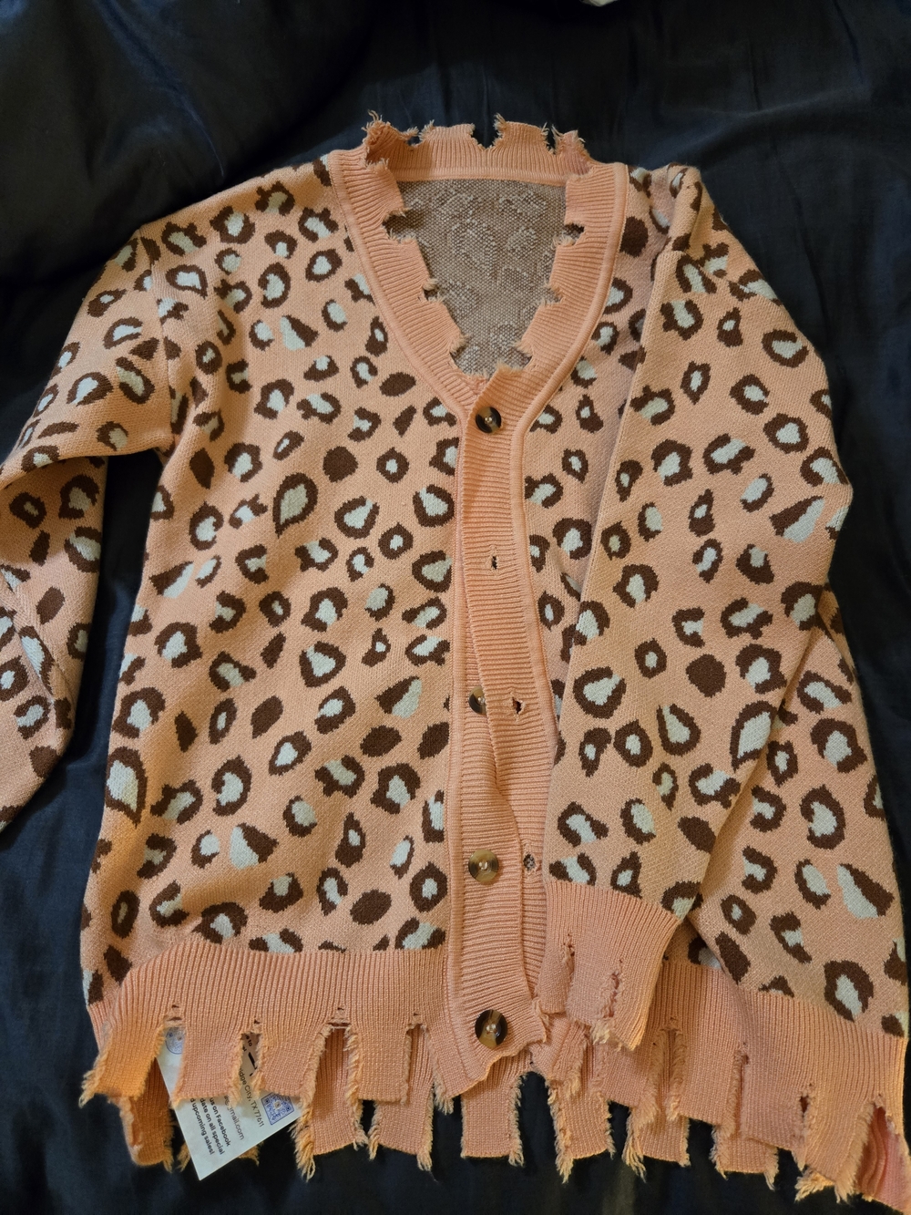 Peach Leopard Print Button Cardigan